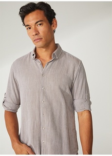 Обычная светло-коричневая мужская рубашка с воротником на пуговицах Slim Fit Süvari