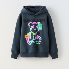 Худи Zara Bear Graffiti, угольно-серый