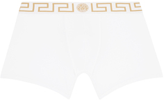 Versace Underwear Белые длинные боксеры с каймой Greca