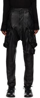 Черные кожаные брюки-карго с противогазом Julius