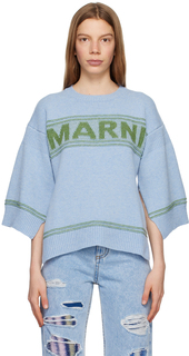 Синий свитер с интарсией (бледный) Marni