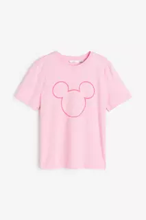 Футболка H&amp;M Mickey Mouse With Motif, светло-розовый H&M