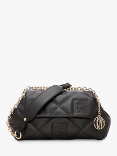 DKNY Crosstown Кожаная стеганая сумка с клапаном, черная