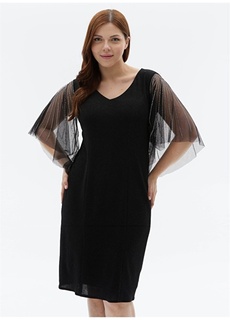 Черное стандартное женское платье с V-образным вырезом Selen