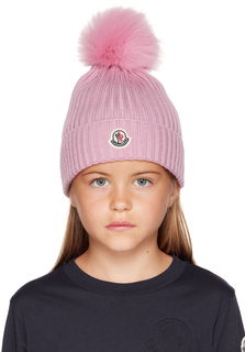 Moncler Enfant Kids Розовая шапка с помпоном