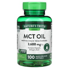 Vitamins, масло MCT, 1200 мг, 100 капсул быстрого высвобождения, Nature&apos;s Truth