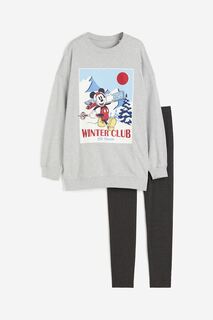 Пижамный комплект H&amp;M Mickey Mouse Printed, 2 предмета, серый H&M