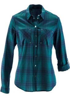 Хлопковая блузка в клетку Bpc Bonprix Collection, зеленый