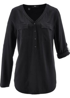 Блуза с v-образным вырезом и длинными рукавами Bpc Bonprix Collection, черный
