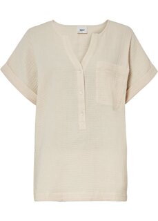 Муслиновая блузка с планкой на пуговицах и карманом Bpc Bonprix Collection, бежевый