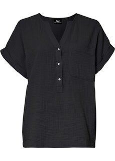 Муслиновая блузка с планкой на пуговицах и карманом Bpc Bonprix Collection, черный