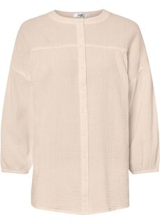 Хлопковая блузка из муслина рукава 7/8 Bpc Bonprix Collection, бежевый