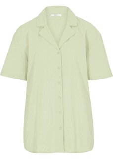Свободная блузка оверсайз с льняными короткими рукавами Bpc Bonprix Collection, зеленый