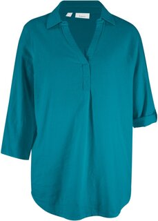 Льняная блузка с рукавами 3/4 Bpc Bonprix Collection, бирюзовый