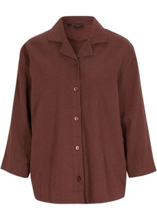Блуза с воротником с лацканами и льном Bpc Bonprix Collection, коричневый