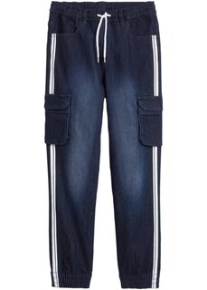 Утепленные джинсы без застежек для мальчиков с зауженным кроем на ленте John Baner Jeanswear, синий
