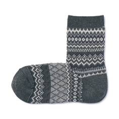 Носки прямоугольные, мягкий крой, носки с жаккардовым узором (женские) MUJI, угольно-серый узор