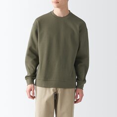 Пуловер двойной вязки с круглым вырезом MUJI, дымчато-зеленый