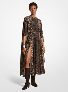 Платье из шелкового крепдешина с леопардовым принтом Michael Kors, мультиколор