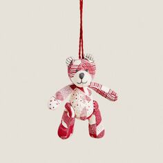 Ёлочная игрушка Zara Home Christmas Patchwork Bear Decoration, красный/бежевый