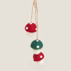 Елочное украшение Zara Home Felt Mushroom Christmas, белый/красный/зеленый