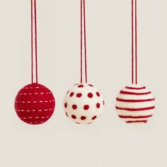 Набор елочных украшений Zara Home Felt Christmas Bauble, 3 предмета, белый/красный