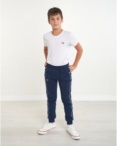 Спортивные брюки с контрастной полоской и кулиской для мальчика Spagnolo, темно-синий