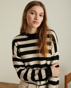 Полосатый женский свитер с круглым вырезом Yerse, черный