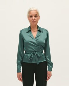 Женская скрещенная блузка из атласной ткани Claudie Pierlot, зеленый