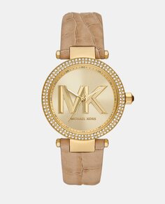 Parker MK4725 бежевые кожаные женские часы Michael Kors, бежевый