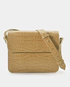 Женская квадратная кожаная сумка через плечо песочного цвета с гравировкой кокоса Leandra, бежевый
