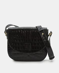 Женская кожаная сумка через плечо черного цвета с гравировкой кокосового ореха Leandra, черный