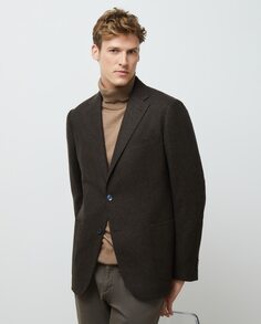 Мужской коричневый пиджак с узором «в ёлочку» и заплатками на локтях Dustin, коричневый