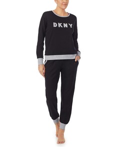 Женская комплектная пижама с длинными рукавами и длинными брюками LOGO DKNY DKNY, черный