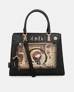 Черная сумка-тоут с разноцветным фантазийным принтом и съемным ремнем через плечо Anekke, мультиколор
