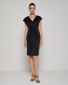 Блестящее трикотажное платье с V-образным вырезом Roberto Verino, черный