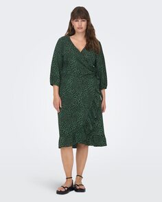 Платье с запахом и рюшами Only Carmakoma, темно-зеленый
