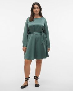 Короткое платье с длинными рукавами Vero Moda Curve, темно-зеленый