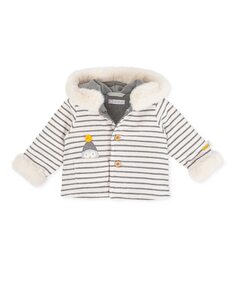 Полосатое пальто для мальчика антрацитового цвета с капюшоном Tutto Piccolo, темно-серый