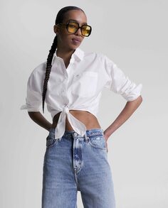 Женская рубашка из поплина с узлом на талии Tommy Jeans, белый