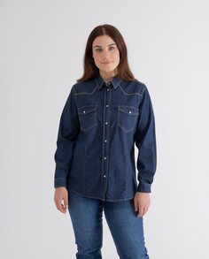 Женская джинсовая рубашка с контрастной строчкой October, темно-синий