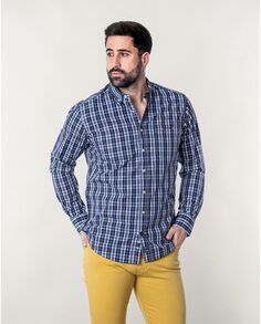 Классическая мужская рубашка из поплина темно-синего цвета в клетку с карманом Spagnolo, темно-синий