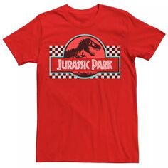 Мужская футболка с клетчатым логотипом в стиле ретро в стиле «Парк Юрского периода» Jurassic Park, красный
