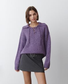 Женский свитер с воротником-поло и веревками Brownie, фиолетовый