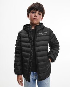 Черный пуховик для мальчика с капюшоном Calvin Klein, черный