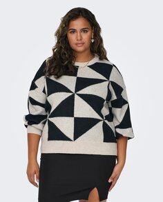 Жаккардовый женский свитер с геометрическим рисунком Only Carmakoma, бежевый