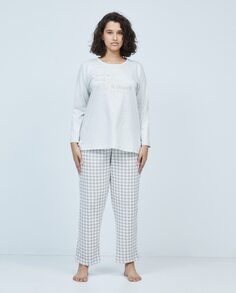 Пижама с буквенным верхом и брюки в клетку Couchel, светло-серый