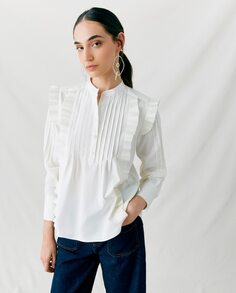 Женская рубашка с мелкими рюшами и воротником-стойкой Maksu, белый