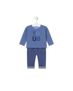 Комплект для мальчика из полосатой футболки и штанишек Tous, темно-синий