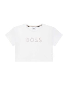 Футболка для девочки с короткими рукавами и логотипом спереди BOSS Kidswear, белый